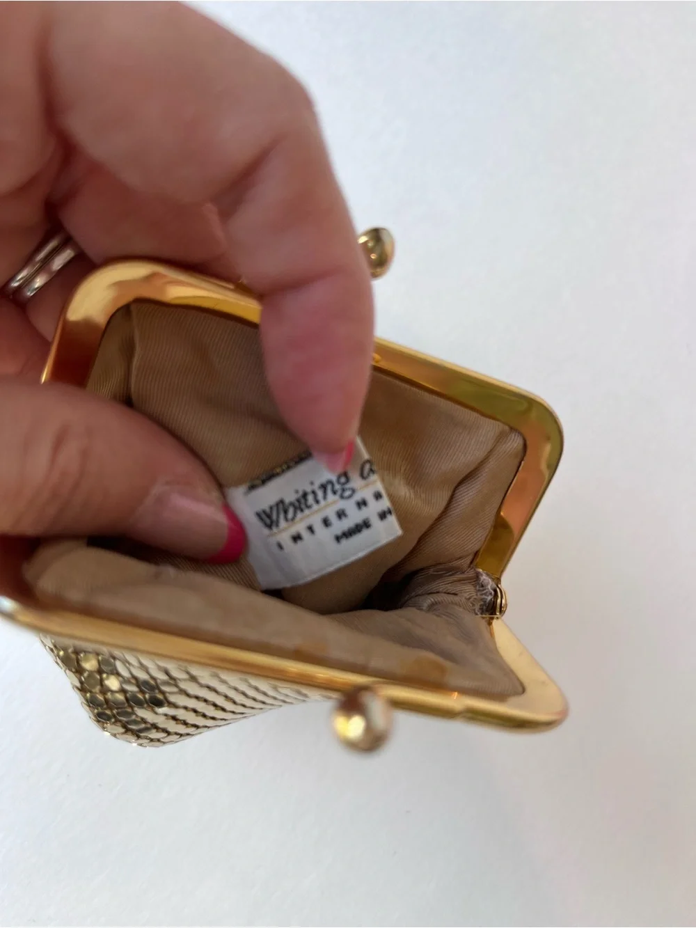 Vintage Whiting & Davis Gold Mesh Kisslock Coin Pouch Bag